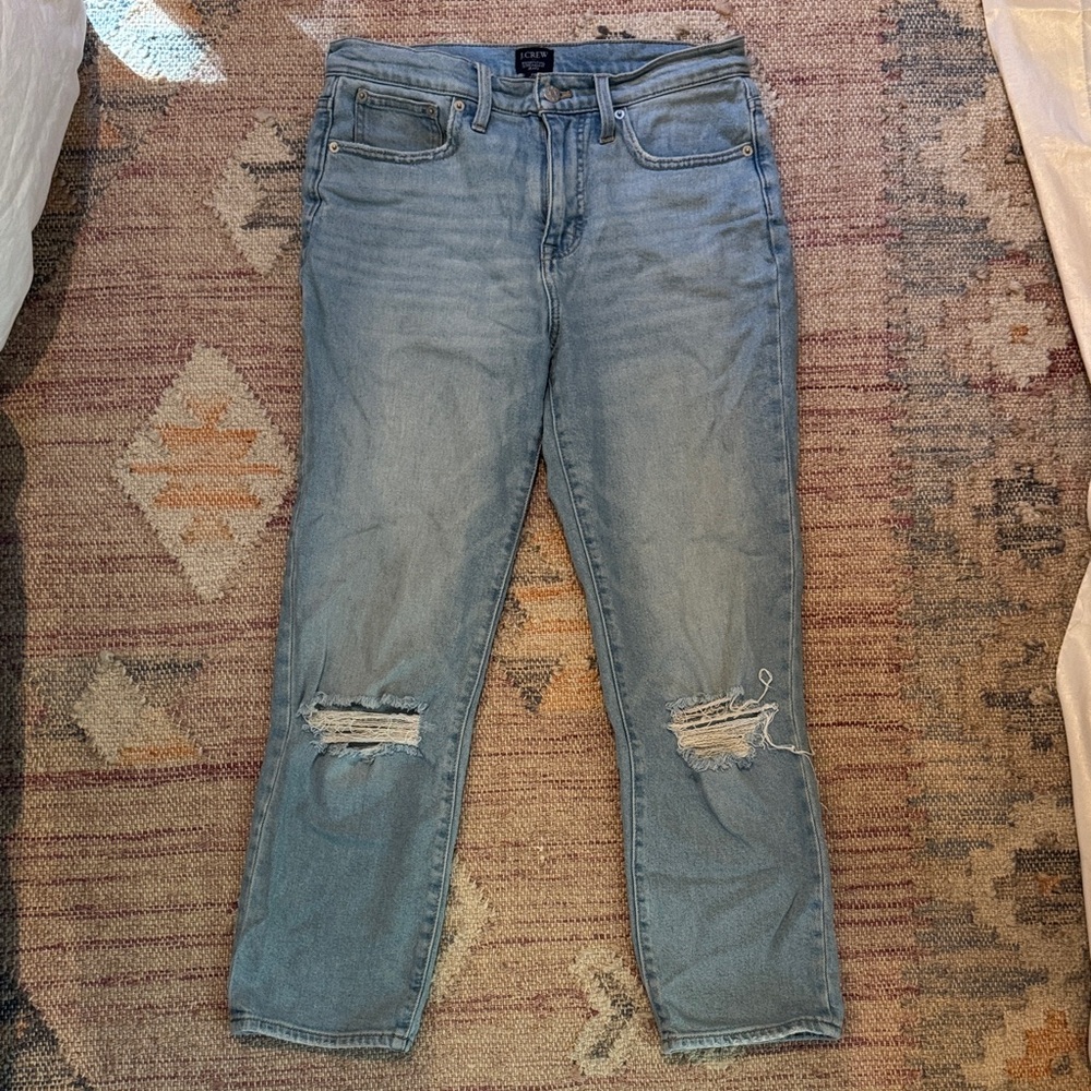 J Crew Essential Stretch, Light Blue Distressed Jeans